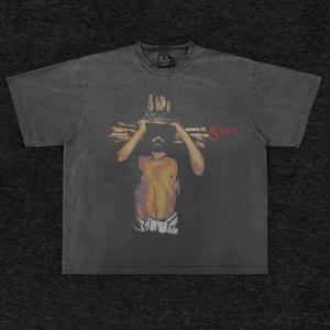 Ensemble de T-shirts en coton surdimensionnés pour hommes True Real Studio, imprimé lettres marron, décontracté, manches courtes, coupe jersey, respirant, col rond - Product Image 2
