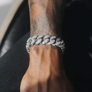 Bracelet chaîne en argent 925 pour homme, serti de diamants taille brillant ronde, style hip-hop, bijou à porter au quotidien - Product Image 2