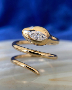 14K Gold Marquise Diamond Snake <b>Ring</b>, Serpent Wrap <b>Ring</b>, Marquise Cut Lab Diamond <b>Statement</b> <b>Ring</b>, Luxury Animal Jewelry Gift for - Product Image 3