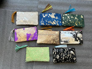 Nouveaux cheveux élégants sur la peau couleur arc-en-ciel métallisé fourrure cuir gland pochette Unique personnalisé fourrure cuir ATM porte-carte portefeuilles - Product Image 4