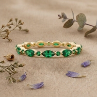 Bague de mariage éternelle de luxe en or 14 carats avec pierre précieuse verte taille marquise, bijoux empilables pour femme