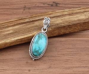 จี้เทอร์ควอยซ์ธรรมชาติจากทิเบต ขายส่ง เงินแท้ 925 ชุบแพลตตินัม ทำด้วยมือ พลอยสีฟ้าเขียว สำหรับทุกเพศ - Product Image 5