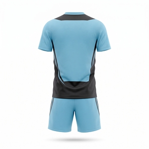 Ensemble de maillot de football pour homme Hawk Eye, bleu clair et noir, col en V, manches courtes, polyester respirant, uniforme adulte toutes saisons - Product Image 2