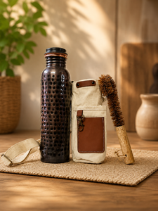 Black Hammered Metal Water <b>Bottle</b> Set Copper Tumbler Carry Bag Cleaning <b>Brush</b> Classic Eco-friendly Antique Creations Portable - Product Image 3