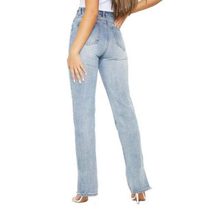 Jeans de Mezclilla para Mujer, Corte Recto, Ajustados, Casuales, Transpirables, de Cintura Alta, con Alto Contenido de Algodón, Venta al Por Mayor, ODM - Product Image 2