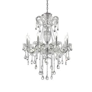 Lampadario a 8 LED in Cristallo Argento da 37 Pollici Ispirato a Eilish, Elegante Lampada a Sospensione - Product Image 1