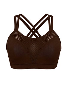 Seamless Moisture Wicking Sports Bra Mesh Detailing Dual Spaghetti Shoulder Strap <b>Cross</b> Back Design Pullover Crop <b>Top</b> - Product Image 2