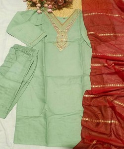 Low Price Trending Slub Cotton Embroidery Work <b>Top</b> Bottom Set Dupatta For Women Ethnic Wear <b>Wedding</b> Party Outfit 85160 SI-348 - Product Image 3