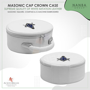 Étui pour casquette de maître maçon Blue Lodge - Simili cuir blanc avec broderie à la main du carré et des compas (G) - Product Image 2