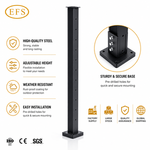 Poste Cuadrado Ajustable de Acero Inoxidable EFS, Montado en el Suelo, Resistente al Óxido, Acabado Negro Mate, Diseño Moderno para Terraza Exterior - Product Image 1