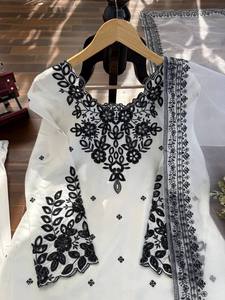 <b>Women</b> White Black Embroidered <b>Kurta</b> Palazzo Dupatta Set Ethnic Casual Wear - Product Image 6