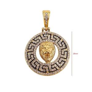 Collar con Colgante de Cabeza de León Chapado en Oro, Incrustaciones de Zirconia, Cadena de Acero Inoxidable, Amuleto Redondo, Joyería para Regalo de Fiesta - Product Image 4