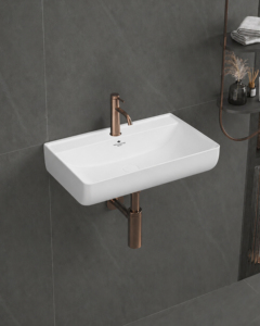 Lavabo de Cerámica Moderno para Baño, Lavabo de Pared con Grifo de un Solo Orificio, Artículos Sanitarios de Cerámica Blanca para Baño - Product Image 1