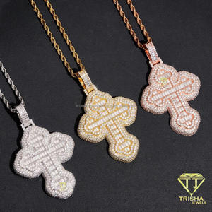 จี้รูปกางเขนประดับเพชรโมอิสซาไนต์ เงินแท้ 925 ฝังเพชรแบบ Iced Out พร้อมเพชรทรงบาแกตต์และทรงกลม เครื่องประดับฮิปฮอปสุดหรู - Product Image 1
