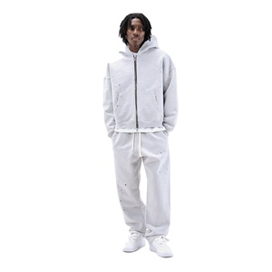 Sudaderas con capucha de algodón de alta calidad con logotipo personalizado para hombre, ropa de calle de talla grande, sudaderas con cremallera y patrón sólido, sudaderas con capucha de gran tamaño Boxy Drop Shoulder - Product Image 3