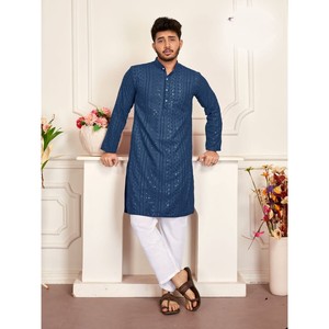 DESIGNER RAYON <b>CHIKANKARI</b> <b>KURTA</b> WITH PAYJAMA - Product Image 1