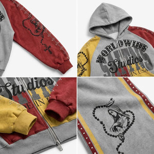 New Arrival <b>Tracksuit</b> Set Gray Red <b>Yellow</b> Hooded Full Length Loose Fit Streetwear Sweatshirt Pants With Drawstring Pockets - Product Image 6