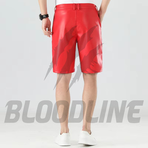 กางเกงขาสั้นผู้ชายสีดำเคลือบ PU เอวยางยืด สไตล์ลำลอง มีกระเป๋าเพื่อความสะดวก กางเกงขาสั้นเบอร์มิวดาเคลือบ PU - Product Image 4