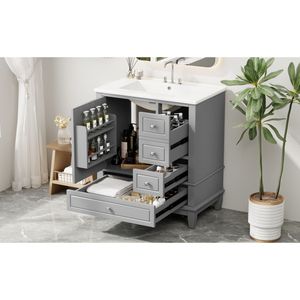 Mobile da Bagno Grigio da 30 Pollici con Lavabo, Una Porta e Ripiano, Tre Cassetti con Chiusura Ammortizzata - Product Image 2