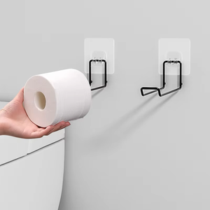 Portarrollos de Papel Higiénico Moderno, Minimalista y Ecológico, Autoadhesivo, Sin Necesidad de Perforación, Diseño de Metal Negro para Montar en la Pared del Baño - Product Image 2