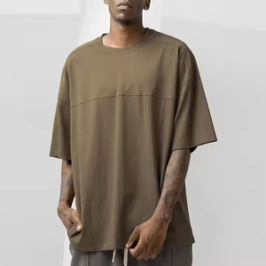 Men's Loose Fit Boxy T-Shirt • <b>Aesthetic</b> Streetwear Drop Shoulder Tee • Plain Solid Casual Jet Black Oversized <b>Top</b> - Product Image 2