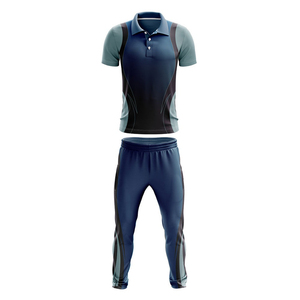 Custom Sublimated <b>Cricket</b> Uniform Set Men's Navy <b>White</b> Geometric Polo Shirt & Elastic Waist Pants - Product Image 6