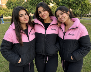 Blouson matelassé court rose et noir pour femme avec logo personnalisé, à capuche, d'hiver, style bomber, fabricant OEM/ODM en gros - Product Image 5