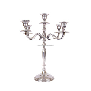 เชิงเทียนเงิน 5 แขน รุ่นพรีเมียม – ฐานวางแบบกาล่าเคลือบเงา - Product Image 6