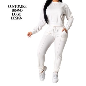 Conjuntos de chándal para mujer, sudaderas negras recortadas, conjunto de Jogger, Jersey informal con cordón en la cintura, ropa de trabajo atlética, conjuntos para mujer - Product Image 3