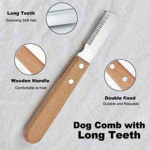 Wood Handle Dog Comb Fine Coarse <b>Teeth</b> Pet Grooming <b>Tool</b> Hair Removal Undercoat <b>Cleaning</b> - Product Image 5