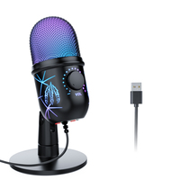 Microphone de bureau à condensateur USB Type-A filaire RGB, haute qualité, cardioïde, avec suppression du bruit, pour l'enregistrement, le gaming et le streaming