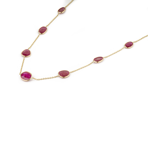 Collier chaîne en or jaune 14 carats avec rubis de forme irrégulière 100 % authentiques, élégant cadeau de Saint-Valentin, fournisseur de bijoux fins - Product Image 5