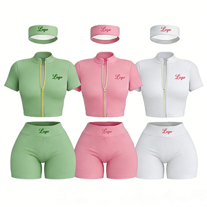 Summer Clothes Women Custom Streetwear <b>Workout</b> Sets Zip up Short Sleeve <b>Jacket</b> and Shorts 3 Piece Shorts Set Tracksuit for Women - Product Image 1