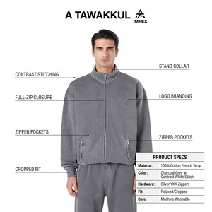 Zip-up Cropped <b>Men's</b> Hoodie & Sweatshirt <b>Men's</b> Gray Zip-Up <b>Fleece</b> <b>Jacket</b> Embroidered Logo Stand Collar Casual Regular Fit Autumn - Product Image 4