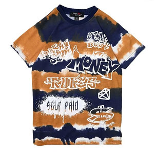 Salty Craft Men's Short Sleeve <b>T</b>-<b>Shirt</b> Yellow Black Tie Dye <b>Graffiti</b> Print Street Style Regular Fit O-Neck Jersey Cotton Tee - Product Image 4