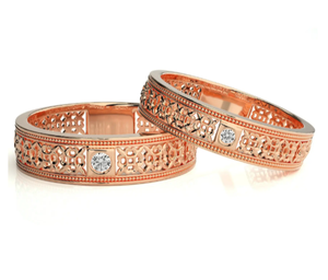 925 Sterling Silver Rose Gold Plated Ornate <b>Couple</b> <b>Rings</b> with Cubic Zirconia Christian Romantic Style - Product Image 1