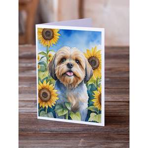 Whimsical Lhasa Apso in Sunflowers A7 Greeting Cards Pack of 8 Blank Note Cards with <b>Envelopes</b> <b>5x7</b> Size - Product Image 2