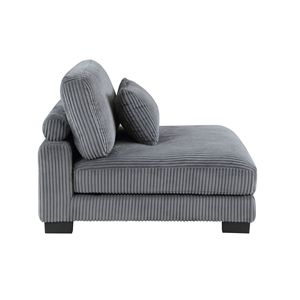 Moderna Sedia Senza Braccioli in Tessuto Corduroy Grigio con Cuscino Abbinato e Telaio in Compensato per Arredamento Modulare del Soggiorno - Product Image 3