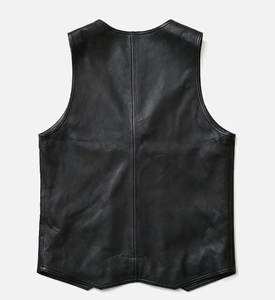 New Fashion Men’s Sleek Black Leather Zip Vest Minimalist V Neck Genuine Leather Waistcoat with Modern <b>Biker</b> & Casual Style - Product Image 2