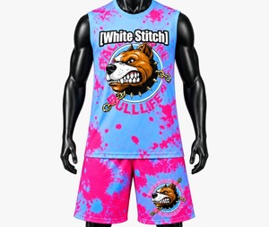 <b>White</b> Stitch Women's Basketball Jersey Set <b>Tie</b> Dye Cartoon Dog Print Sleeveless Crew Neck Tank <b>Top</b> Shorts Breathable - Product Image 2