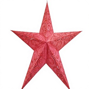 Eco Friendly <b>Red</b> <b>Paper</b> Star Lantern 60 cm with Embroidery Design Traditional Christmas Decor Reusable Indian Handicraft - Product Image 1