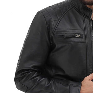 Veste en cuir d'agneau pour homme, col montant, respirante, style streetwear, brodée, OEM, vente en gros, prix abordable - Product Image 2