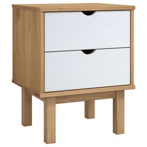 Mesita de Noche de Madera de Pino Macizo y Madera Sintética en Color Marrón y Blanco - Product Image 2