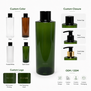 Botella de PET Verde Oscuro de 500 ml para Champú, Fabricante Vietnamita, OEM ODM, Botella Redonda de Plástico de 24 mm para Gel de Ducha con Tapa y Bomba - Product Image 2