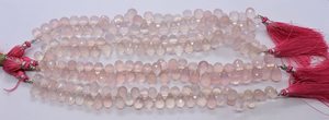 Natural Rose Quartz Faceted Tear Shape Briolette 7x10 Mm Quartz Gemstone <b>Beads</b> 8 Inch Strand Faceted Teardrop Pink Quartz <b>Beads</b> - Product Image 2