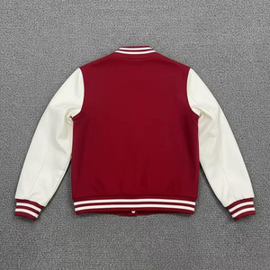Veste universitaire rouge unie pour homme avec manches blanches, logo brodé sur le devant, style décontracté, coupe classique, vêtement d'hiver - Product Image 3