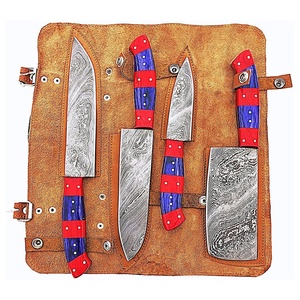 Custom 4PCS Hand Forged Damascus Kitchen <b>Knife</b> <b>Set</b> Chef Santoku Cleaver Utility <b>Knives</b> Colored Wood Handle OEM ODM Wholesale - Product Image 1