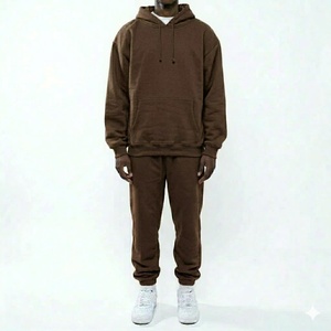 Ensemble de survêtement homme noir mat de haute qualité en molleton bouclette confortable, sweat à capuche et pantalon de jogging - Product Image 5