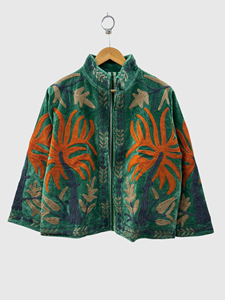 Blouson en velours à manches longues pour adulte, style automne, avec col mandarin et motif géométrique brodé à la main - Product Image 1