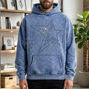 Sweat à capuche pour homme délavé à l'acide avec strass, 100 % coton, séchage rapide, léger, tendance, streetwear, doux, manches longues, décontracté - Product Image 3